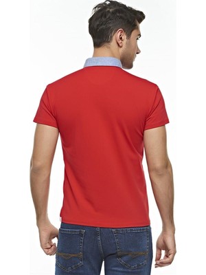 Ottomoda Erkek Düz Penye Kırmızı Kısa Kollu Polo T-shirt,AT-P-21008