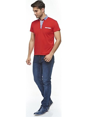 Ottomoda Erkek Düz Penye Kırmızı Kısa Kollu Polo T-shirt,AT-P-21008