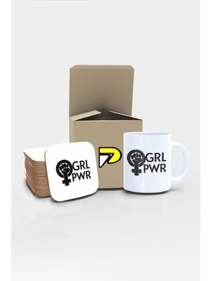 Postermanya Girl Power Yazılı Tipografik Tasarımlı Baskılı Kupa Bardak Seti 3