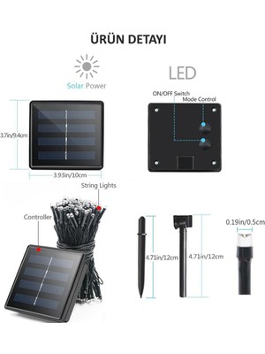 Techno Smart Solar 100 Ledli 12 Metre Bahçe Aydınlatma Dekorasyon Güneş Enerjili LED Rgb Işık