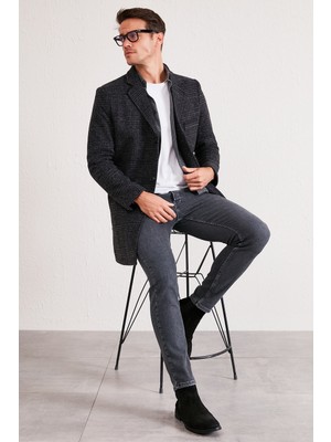 Buratti Slim Fit Tek Yırtmaçlı Düğmeli Mono Yaka Kaşe Kaban Erkek Kaban 5840098