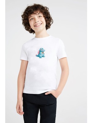 Qivi Pokemon Totodile Çizimi Totodile Pokemon Baskılı  Çocuk Beyaz T-Shirt