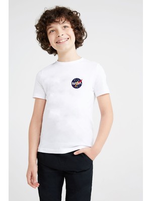 Qivi Uzay Logo Baskılı  Çocuk Beyaz T-Shirt
