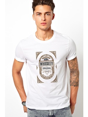 Qivi Gamblıng Money  Baskılı Beyaz Erkek Örme Tshirt