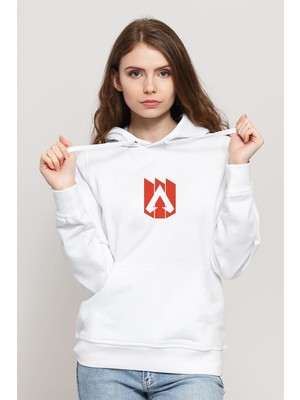 Qivi Apex Logo Baskılı Beyaz Kadın Örme Kapşonlu Sweatshirt Uzun Kol
