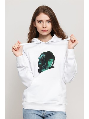 Qivi Leon & Mathilda Sevginin Gücü The Baskılı Beyaz Kadın Örme Kapşonlu Sweatshirt Uzun Kol