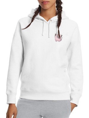 Qivi Pokemon Avengermon Clefairy Pippi Baskılı Beyaz Kadın Örme Kapşonlu Sweatshirt Uzun Kol