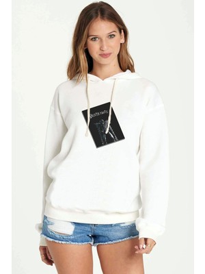 Qivi Anime Note Death Baskılı Beyaz Kadın Örme Kapşonlu Sweatshirt Uzun Kol