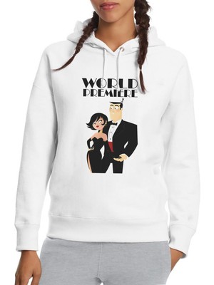 Qivi Samurai Jack Baskılı Beyaz Kadın Örme Kapşonlu Sweatshirt Uzun Kol