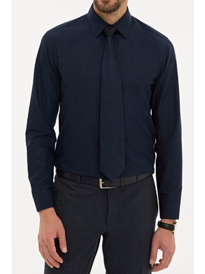Taniş Giyim Erkek Slim Fit Düz Lacivert Gömlek