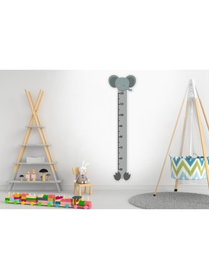 Sticker Sepetim Sevimli Gri Fil Boy Ölçer Çocuk Odası Duvar Sticker