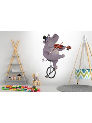 Sticker Sepetim Bisiklet Süren Sevilmli Su Aygırı Çocuk Odası Duvar Sticker