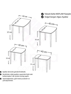 Canisa Concept Anka Serisi Mdf 4'lü Zigon Sehpa Takımı Beyaz