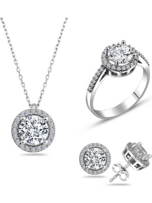 Gumush  Gümüş Yuvarlak Montür Tek Taş Set