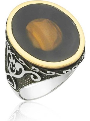 Gumush  Şeffaf Kaplan Gözü Erkek Yüzük