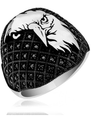 Gumush  Gümüş Kartal Kafası Figürlü Erkek Yüzük