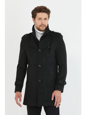 Mero Life Erkek Antrasit Ezel Dar Kesim Dik Yaka Uzun Kaşe Kaban