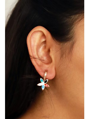 Midyat Nurtaş Gümüş Çiçek Tasarım Renkli Kadın Gümüş Küpe