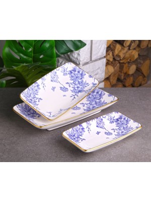 Gönül Kayık Tabak 3'lü Dikdörtgen Seramik Spring Time Desenli Ebatlar: Büyük 28 cm, Orta 24 cm, Küçük 19,5 cm