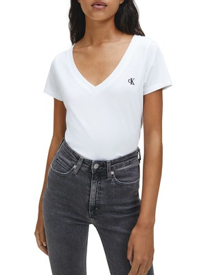 Calvin Klein Kadın Ck Embro Badge V Yaka T-Shirt