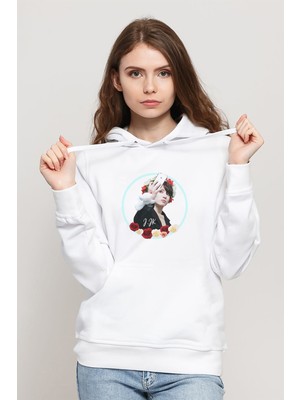 Qivi Jungkook Bts Müzisyen K Pop Gfriend Baskılı Beyaz Kadın Örme Kapşonlu Sweatshirt Uzun Kol