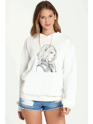 Qivi Anime Sakura Haruno Shippuden Naruto Uzumaki Baskılı Beyaz Kadın Örme Kapşonlu Sweatshirt Uzun Kol