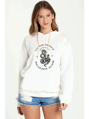 Qivi Taylor Ts Baskılı Beyaz Kadın Örme Kapşonlu Sweatshirt Uzun Kol