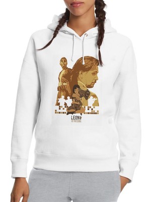 Qivi The Professional Leon Mathilda Sevginin Gücü Baskılı Beyaz Kadın Örme Kapşonlu Sweatshirt Uzun Kol