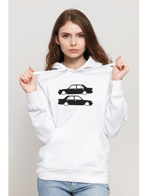 Qivi Şahin Baskılı Beyaz Kadın Örme Kapşonlu Sweatshirt Uzun Kol