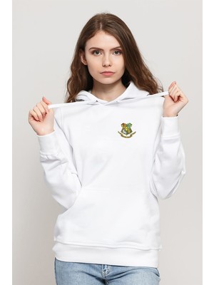 Qivi Renkli Baskılı Tshirt Göğüs Baskılı Beyaz Kadın Örme Kapşonlu Sweatshirt Uzun Kol