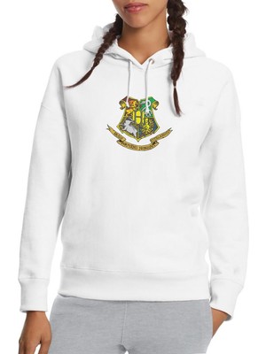Qivi Renkli Baskılı Tshirt Baskılı Beyaz Kadın Örme Kapşonlu Sweatshirt Uzun Kol