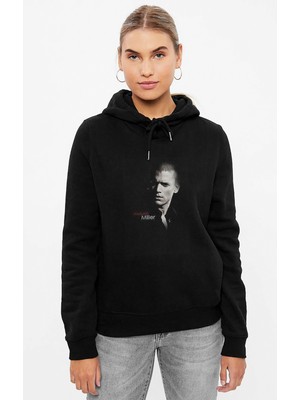 Qivi Prison Break Season 4 Baskılı Siyah Kadın Örme Kapşonlu Sweashirt Uzun Kol