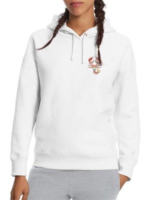 Qivi Scorpion Colours Baskılı Beyaz Kadın Örme Kapşonlu Sweatshirt Uzun Kol