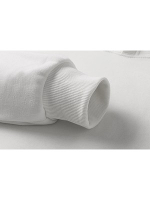 Qivi Silhouette Street Basketball Baskılı Beyaz Kadın Örme Kapşonlu Sweatshirt Uzun Kol