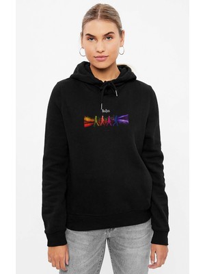 Qivi George Harrison Metal Rock Music Baskılı Siyah Kadın Örme Kapşonlu Sweashirt Uzun Kol