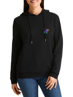 Qivi Muse 2nd Law Muse Baskılı Siyah Kadın Örme Kapşonlu Sweashirt Uzun Kol
