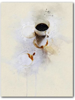 Caka Tablo Ahşap Tablo Fincanda Kahve Suluboya