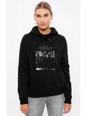 Qivi Öğretmenler Günü Gelecek Sizin Eserinizdir Atatürk Baskılı Siyah Kadın Örme Kapşonlu Sweashirt Uzun