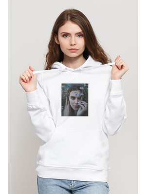 Qivi Riverdale Polly Cooper Baskılı Beyaz Kadın Örme Kapşonlu Sweatshirt Uzun Kol