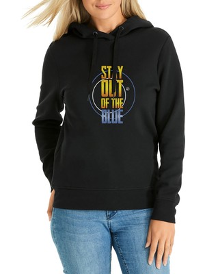 Qivi Pubg Stay Out Baskılı Siyah Kadın Örme Kapşonlu Sweatshirt Uzun Kol