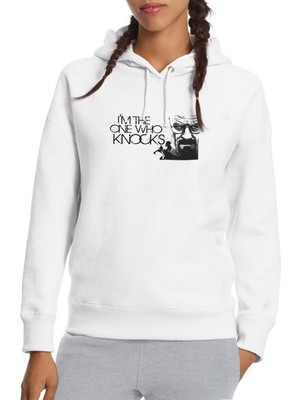Qivi I Am One Breaking Bad Who Baskılı Beyaz Kadın Örme Kapşonlu Sweatshirt Uzun Kol