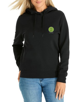 Qivi Pi Green Logo Baskılı Siyah Kadın Örme Kapşonlu Sweatshirt Uzun Kol