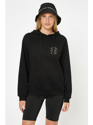 Qivi Avenged Sevenfold A7X Baskılı Siyah Kadın Örme Kapşonlu Sweatshirt Uzun Kol