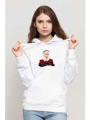 Qivi Chilling Adventures Of Sabrina Not Today Satan Baskılı Kadın Örme Kapüşonlu Beyaz Sweatshirt Uzun Ko