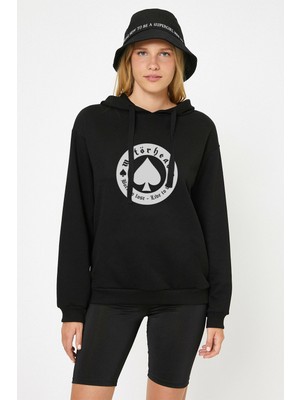 Qivi To Lose Motörhead Rock Music Baskılı Siyah Kadın Örme Kapşonlu Sweatshirt Uzun Kol