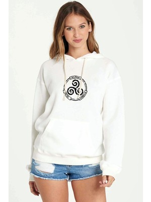 Qivi Alpha Beta Omega Teen Wolf Baskılı Beyaz Kadın Örme Kapşonlu Sweatshirt Uzun Kol