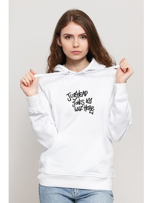 Qivi Riverdale Jughead Jones Was Here Baskılı Beyaz Kadın Örme Kapşonlu Sweatshirt Uzun Kol