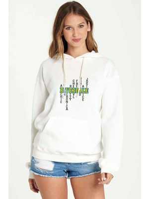 Qivi Riverdale Riverdale & Character Names Baskılı Beyaz Kadın Örme Kapşonlu Sweatshirt Uzun Kol