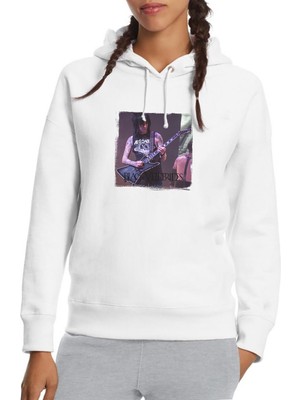 Qivi Black Veil Brides Music Baskılı Beyaz Kadın Örme Kapşonlu Sweatshirt Uzun Kol