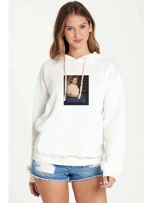 Qivi Riverdale Betty Cooper Promotional Portrait Baskılı Beyaz Kadın Örme Kapşonlu Sweatshirt Uzun Kol